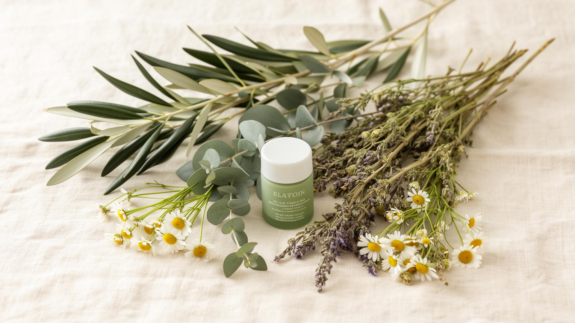 Olive, Eukalyptus und Kamille auf Leinen